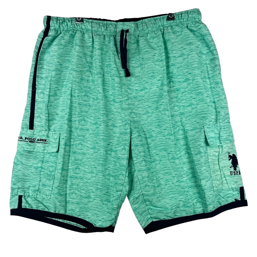 U.S. Polo Assn Swim Trunks Men 3XL Aqua Green Cargo Shorts Lined Drawstring